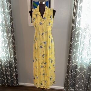 April Cornell Vintage Pale Yellow Sleeveless Floral Maxi Dress SZ Small